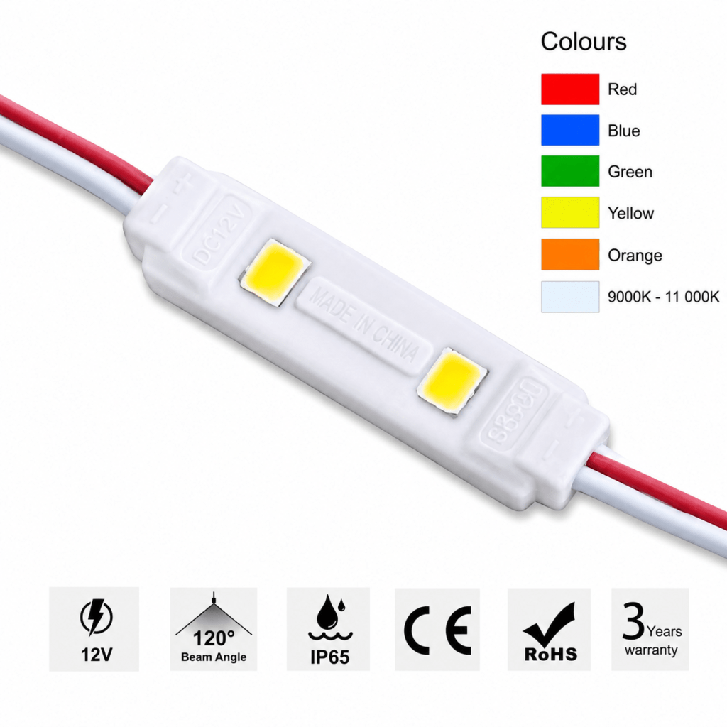 led mini module – 2 chip / 120° / 0.24w / 12v / various colours / ice white / 3 year warranty