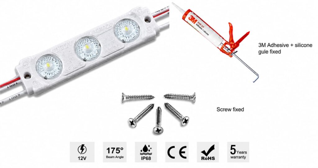 led module 3 chip / 175° / 1.5w / 12v / 9000k 11 000k / ice white / 5 year warranty