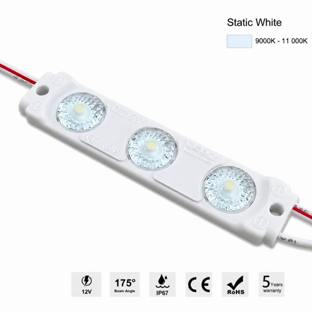 led module 3 chip / 175° / 1.5w / 12v / 9000k 11 000k / ice white / 5 year warranty