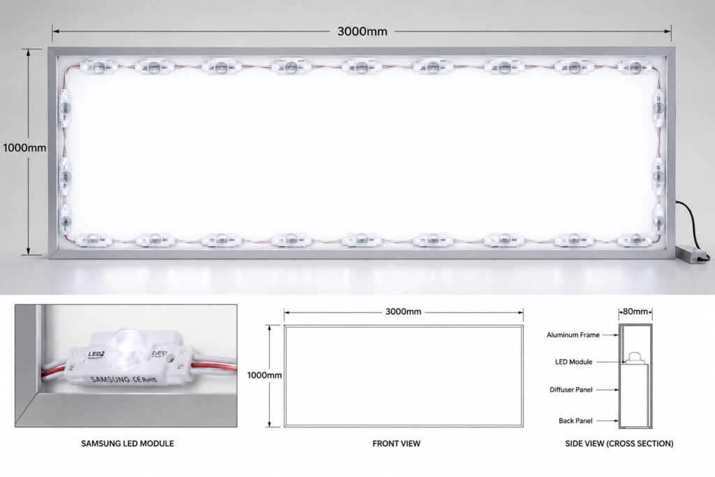 led module / edge lit / 12°×56° / 1.4w / 12v / 6500k white / 5 year warranty