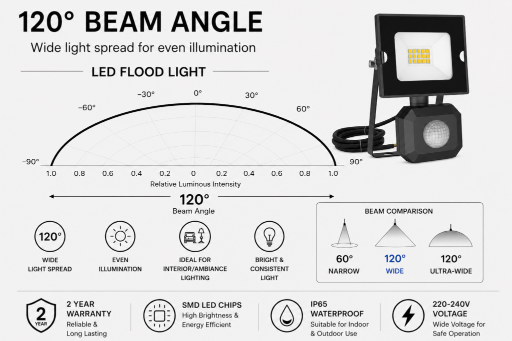 led flood light / 20w / motion sensor / 1700lm / 6500k / 2 year warranty
