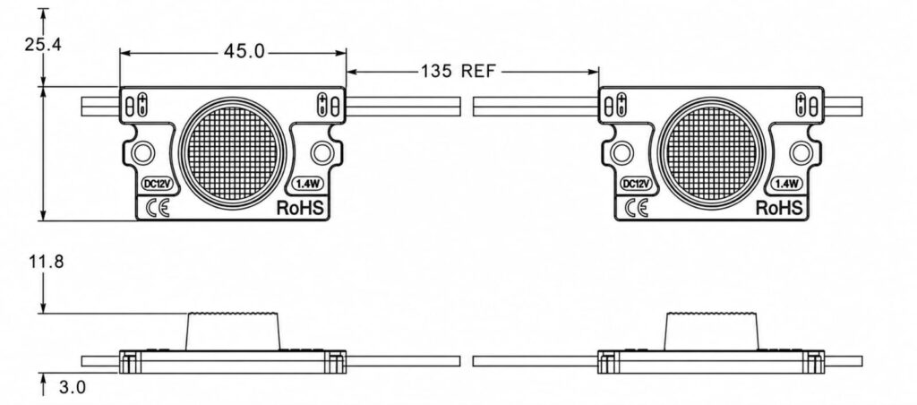 led module / edge lit / 12°×56° / 1.4w / 12v / 6500k white / 5 year warranty