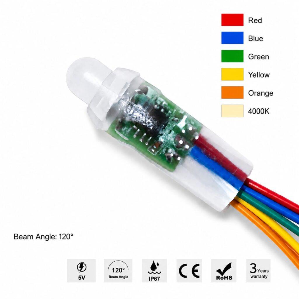 pixels 9mm / 120° / 0.15w / 5v / various colours / 3 year warranty