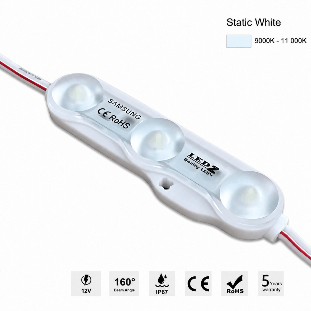 led module 3 chip / 160° / 1.5w / 12v / 9000k 11 000k / ice white / 5 year warranty