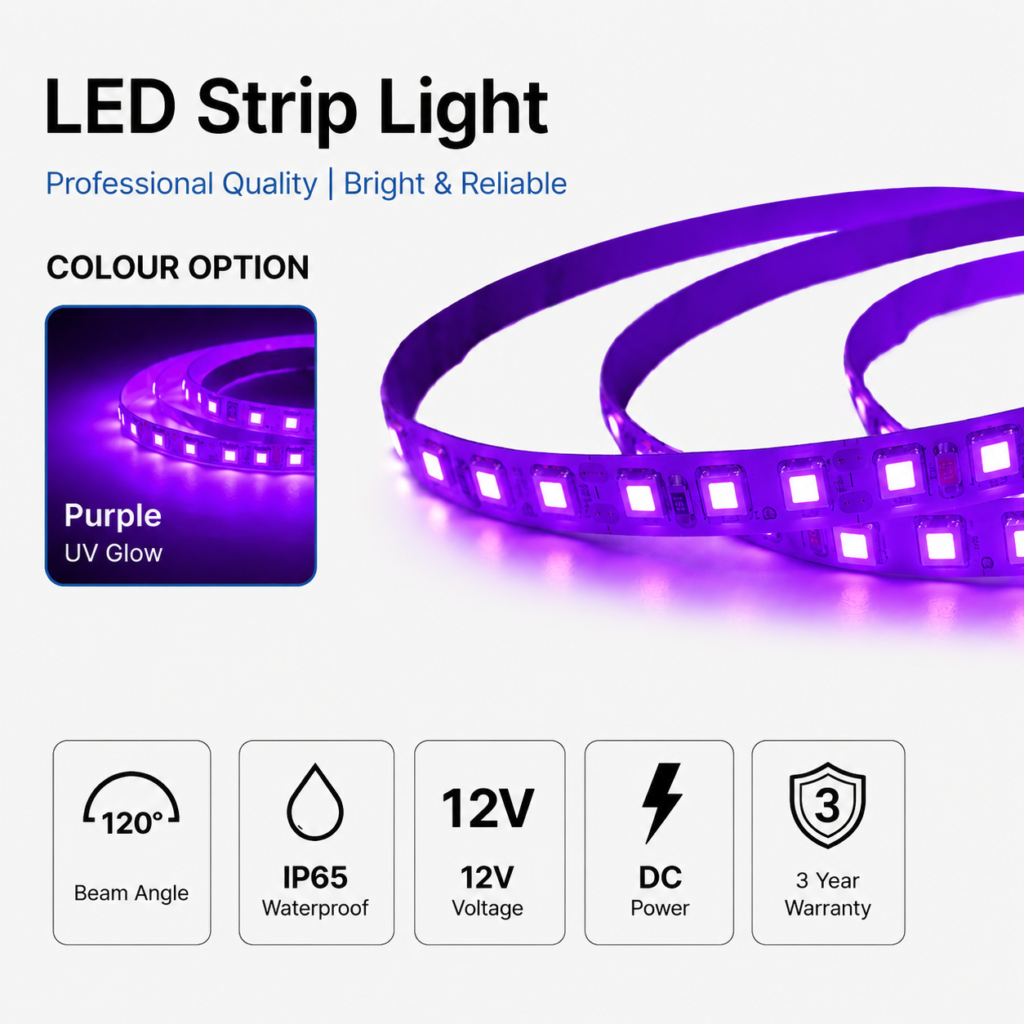 led strip lights / ultra violet / 12v / 12 w/m / ip65 / 2 year warranty