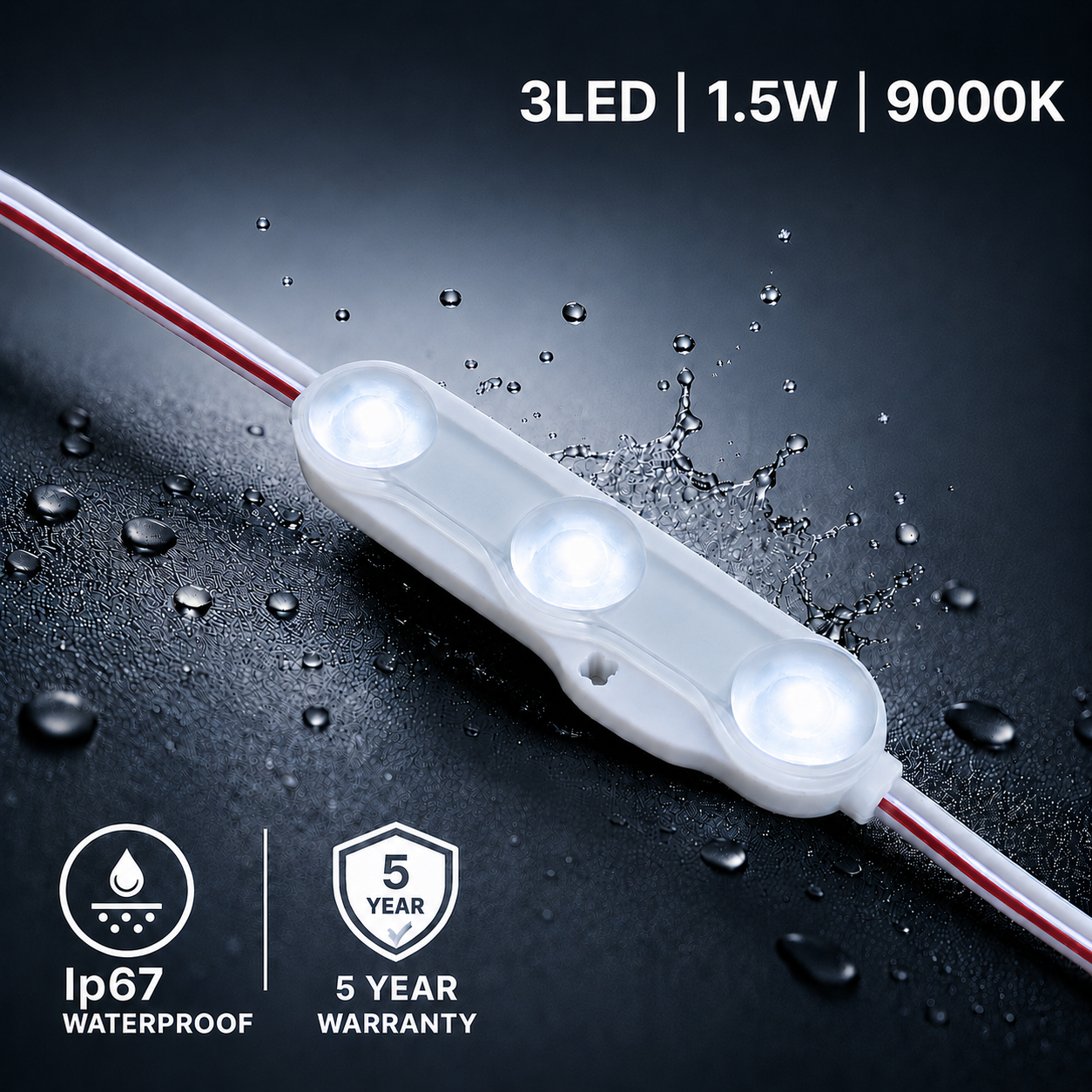 led module 3 chip / 160° / 1.5w / 12v / 9000k 11 000k / ice white / 5 year warranty