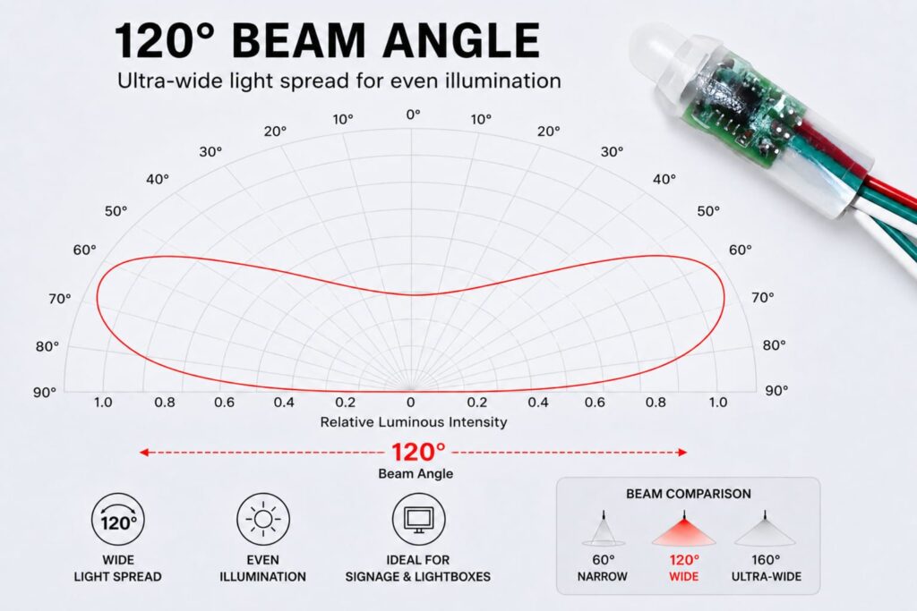 pixels 9mm / 120° / 0.15w / 5v / various colours / 3 year warranty