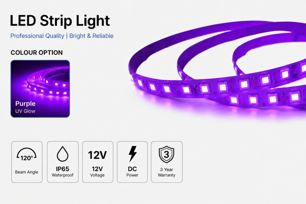 led strip lights / ultra violet / 12v / 12 w/m / ip65 / 2 year warranty
