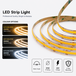led strip lights / cob / 24v / 10w/m / 3000k / 4000k / 6000k / ip20 / 3 year warranty