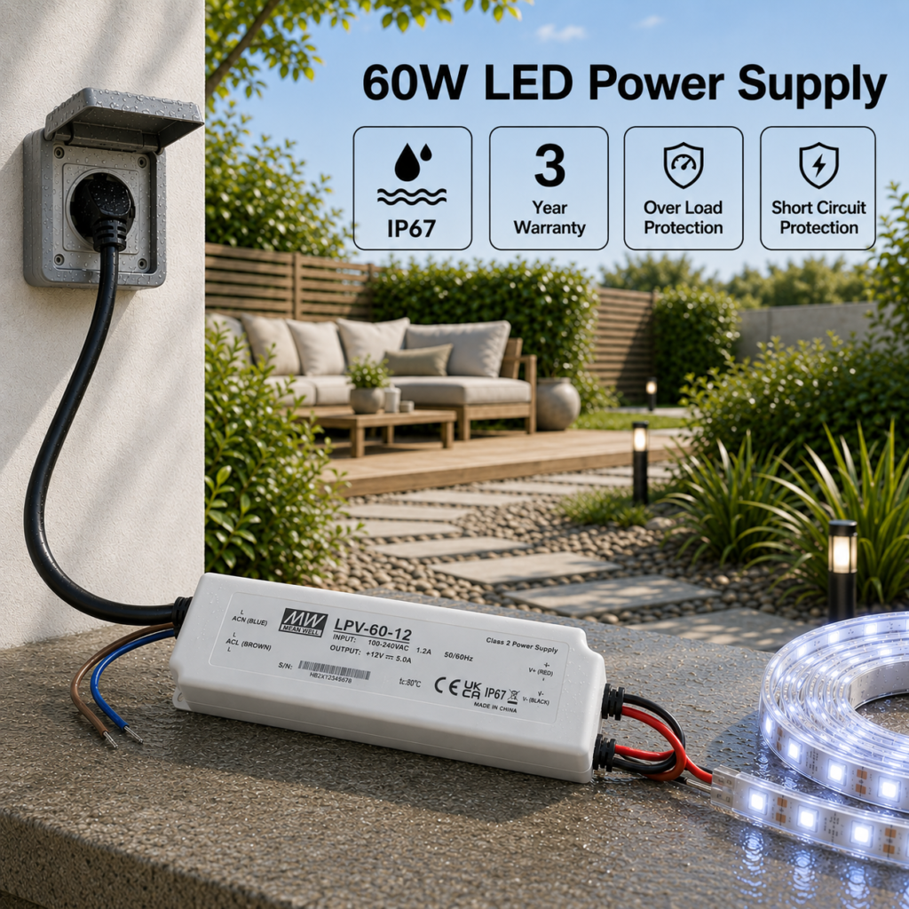 led power supply 60watt – 12v meanwell ip67