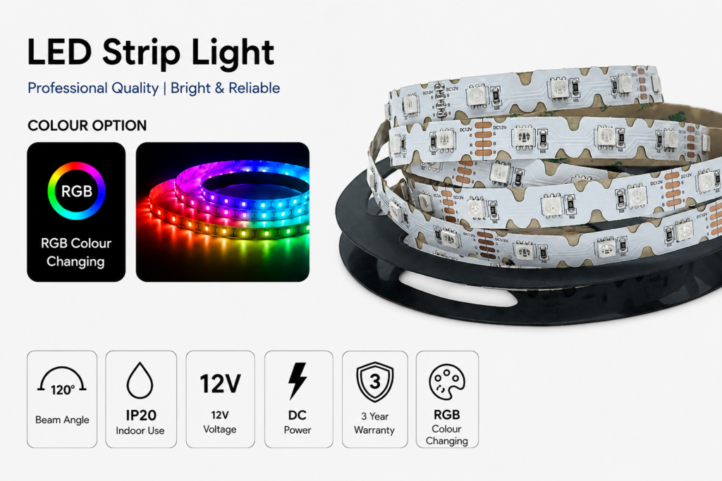 led strip lights / s strip / bendable / 12v / 6w/m / rgb colour changing / ip20 / 3 year warranty
