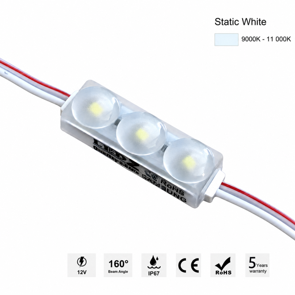 led module 3 chip / 160° / 0.48w / 12v / 9000k 11 000k / ice white / 5 year warranty