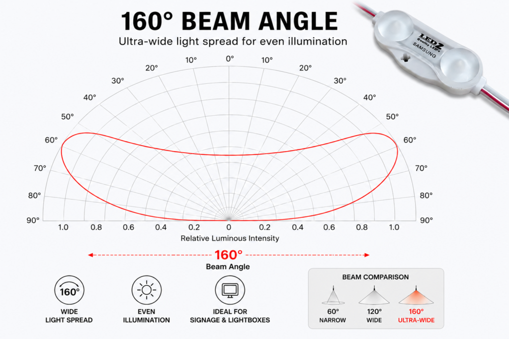 led module – 2 chip / 160° / 1.0w / 12v / 9000k – 11 000k / ice white / 5 year warranty