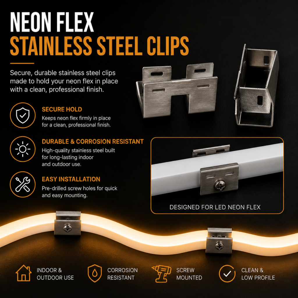 led neon flex mounting clips stainless steel