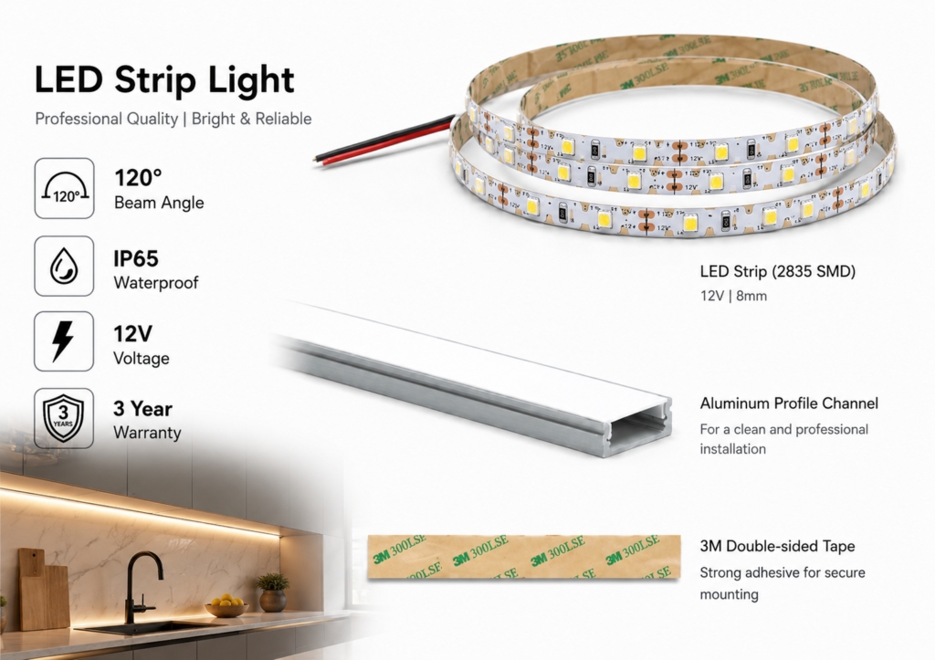led strip lights / s strip / bendable / 12v / 5w/m / various colours / ip65 / 3 year warranty