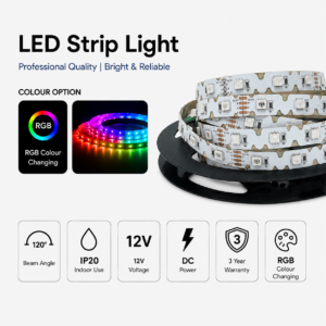 led strip lights / s strip / bendable / 12v / 6w/m / rgb colour changing / ip20 / 3 year warranty