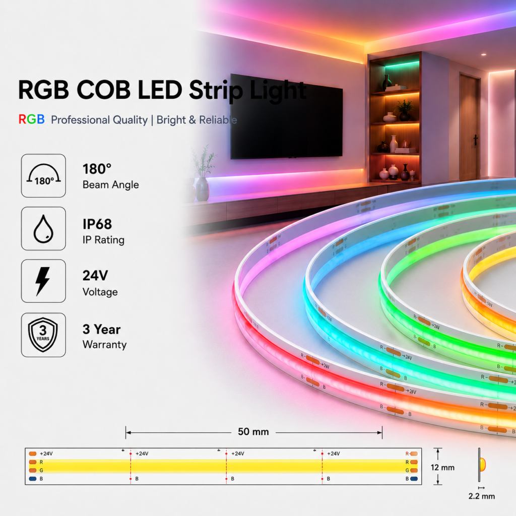 outdoor led strip lights / cob / 24v / 14w/m / colour changing / ip68 / 3 year warranty