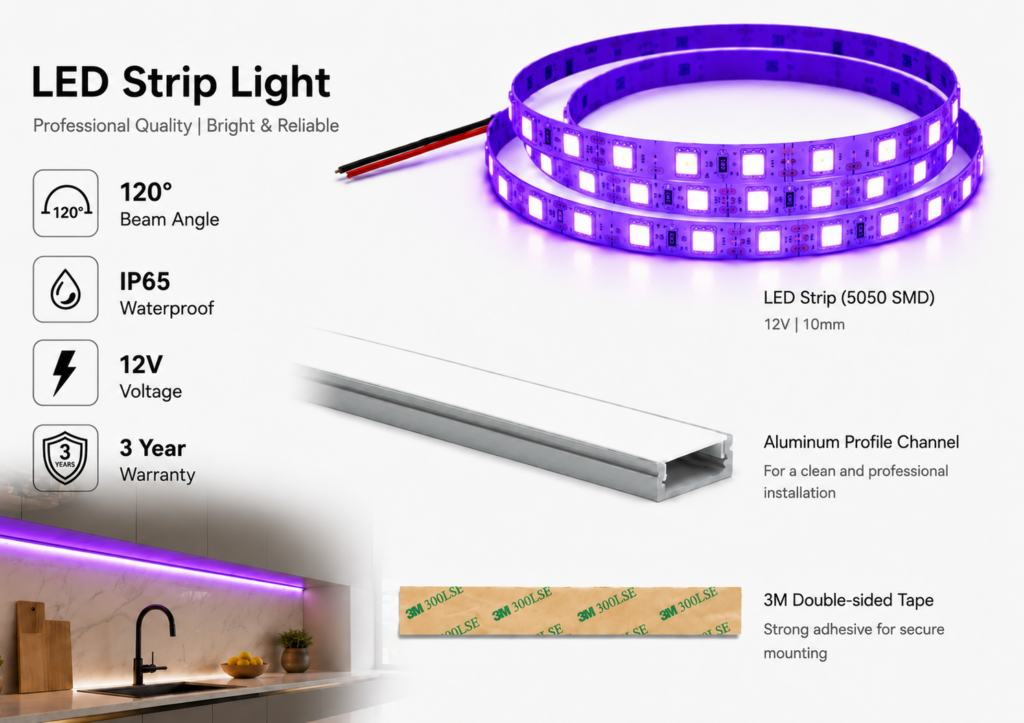 led strip lights / ultra violet / 12v / 12 w/m / ip65 / 3 year warranty