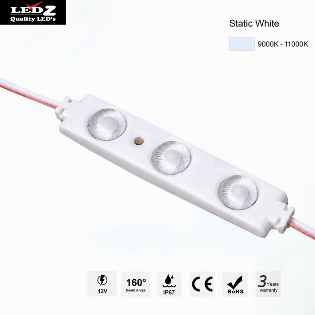 led module – 3 chip / 160° / 1w / 12v / 9000k – 11 000k / ice white / 3 year warranty