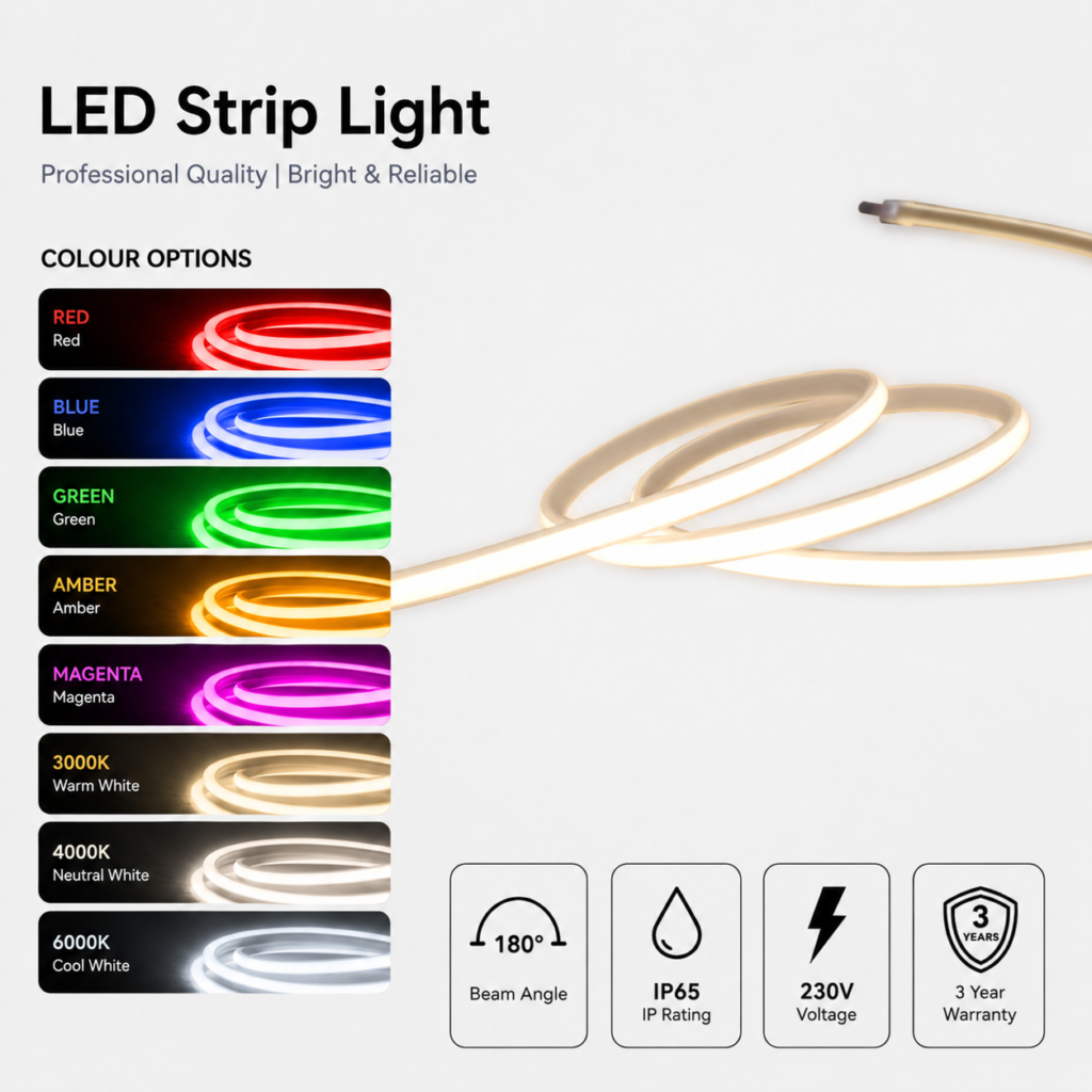 led strip lights / cob / 230v / 3000k / 4000k / 6000k / ip65 / 2 year warranty