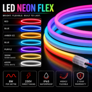 led neon flex / 220volt / 8w / 9mm x 16mm / various colours / 2 year warranty
