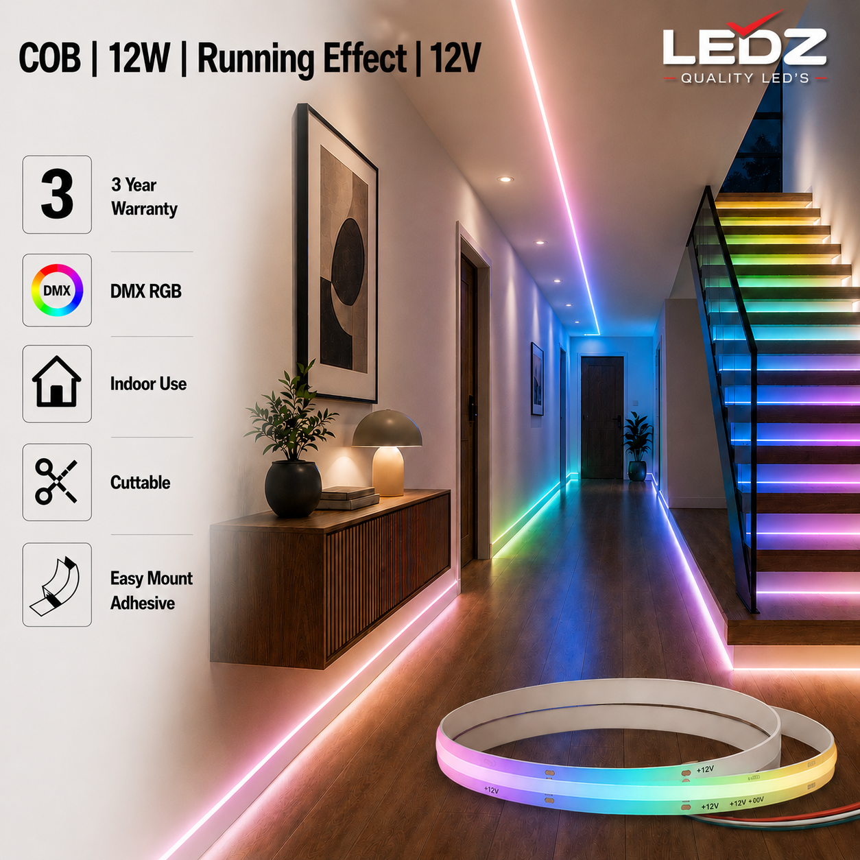 cob dmx digital led strip lights | running effect | 12w | 12v