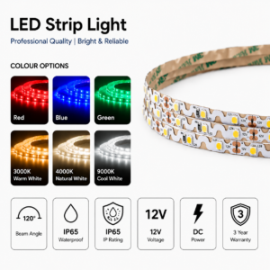 led strip lights / s strip / bendable / 12v / 5w/m / various colours / ip65 / 3 year warranty