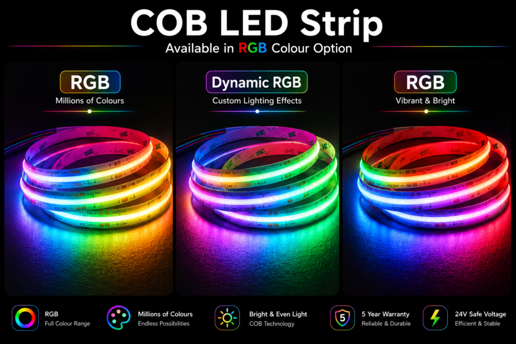 indoor led strip lights / cob / 24v / 14w/m / colour changing / ip22 / 5 year warranty