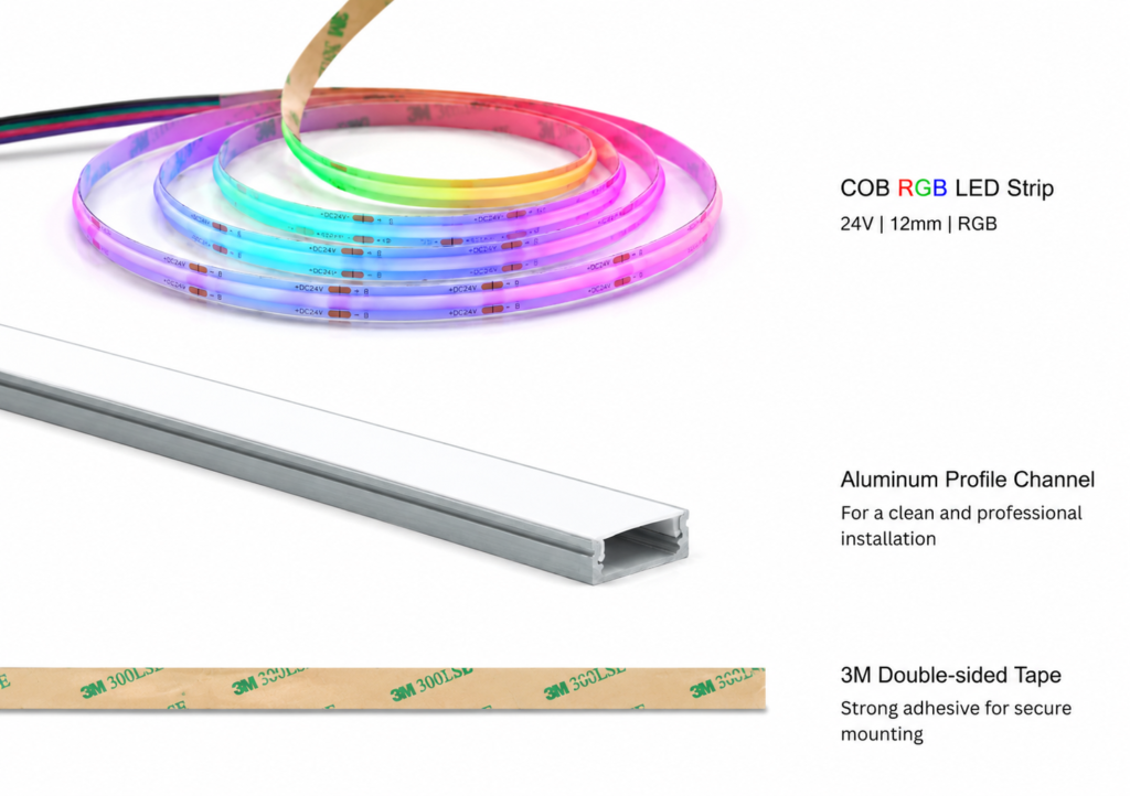 indoor led strip lights / cob / 24v / 14w/m / colour changing / ip22 / 5 year warranty