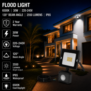 led flood light / 30w / motion sensor / 2550lm / 6500k / 2 year warranty