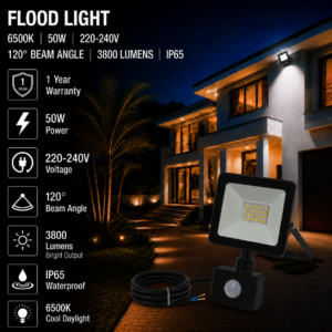 led flood light / 50w / motion sensor / 3800lm / 6500k / 1 year warranty