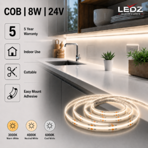 cob led strip lights | warm, natural, cool white | 8w | 24v