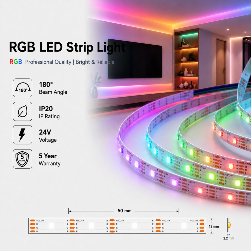 indoor led strip lights / cob / 24v / 14w/m / colour changing / ip22 / 5 year warranty