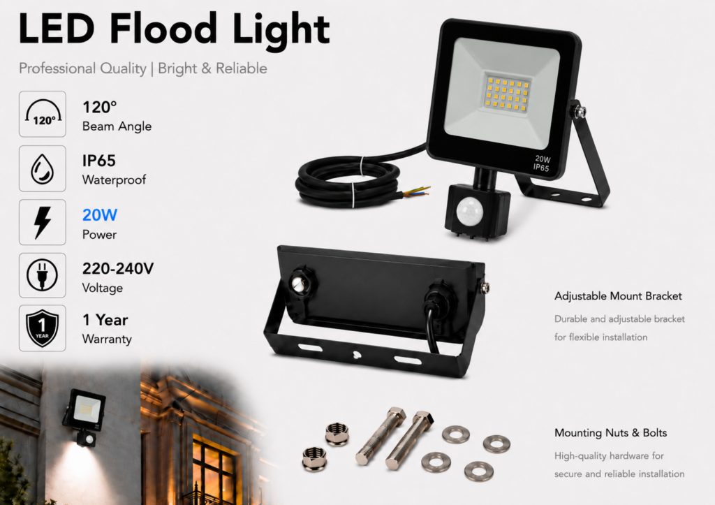 led flood light / 50w / motion sensor / 3800lm / 6500k / 1 year warranty