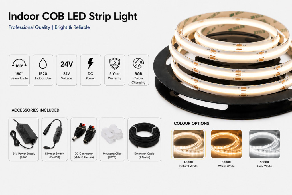 led strip light kit indoor use under counters, shelving, displays