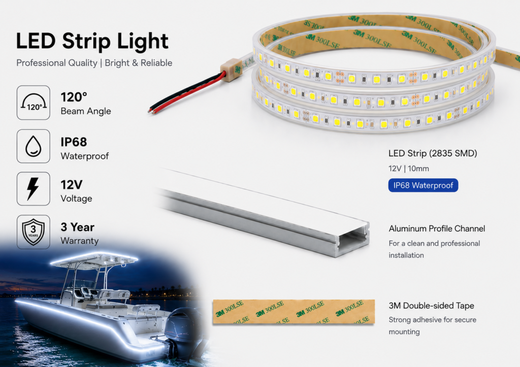 led strip light kit waterproof 12volt boats, camping & outdoor
