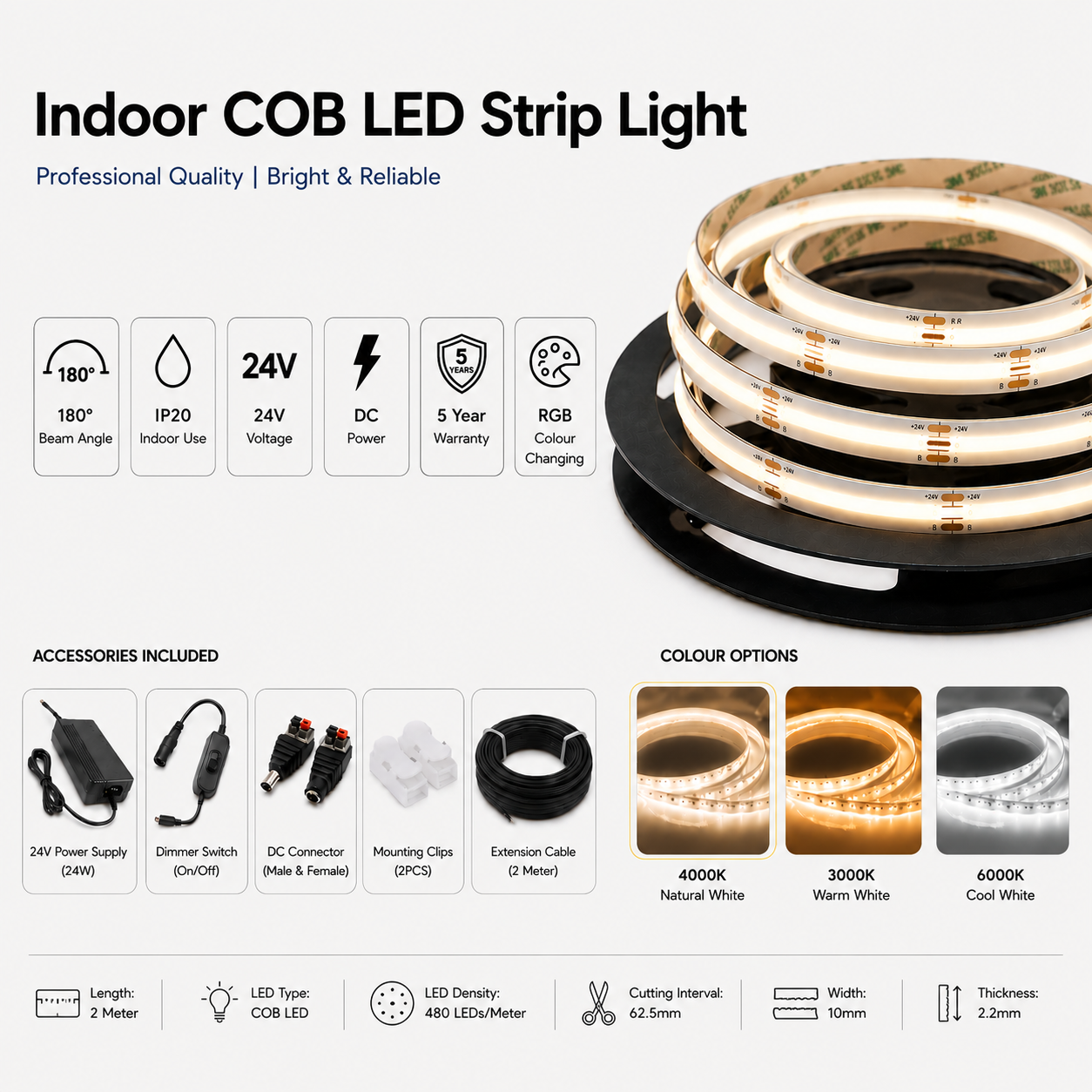 led strip light kit indoor use under counters, shelving, displays