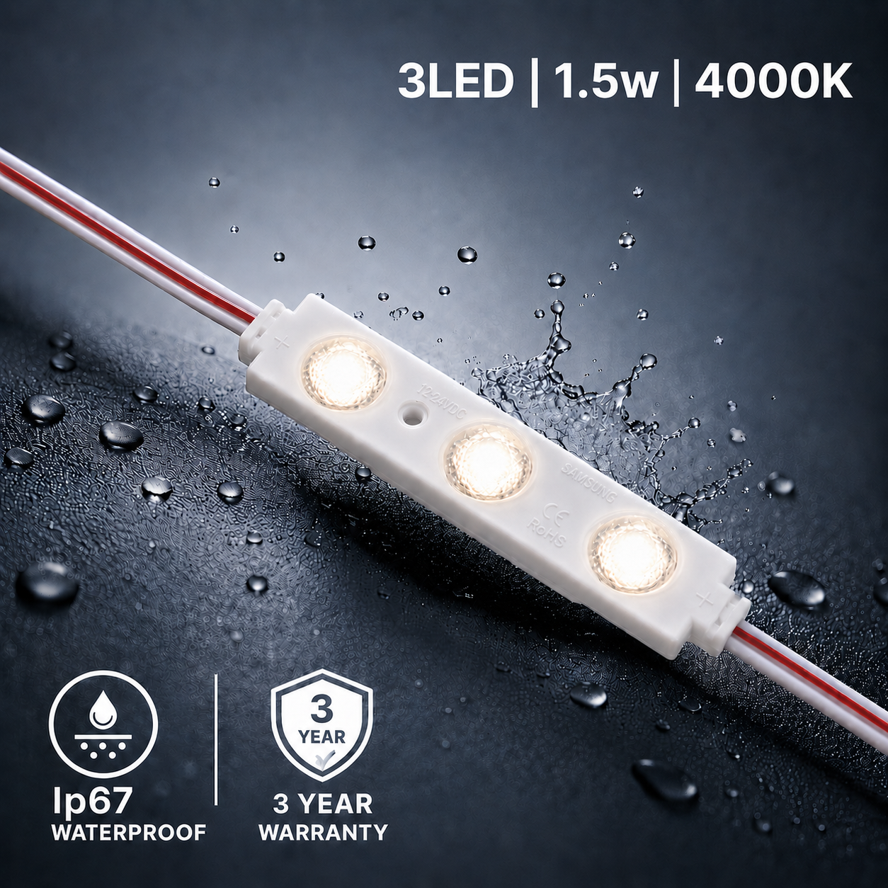 led module – 3 chip / 160° / 1.5w / 12v / 4000k / warm white / 3 year warranty