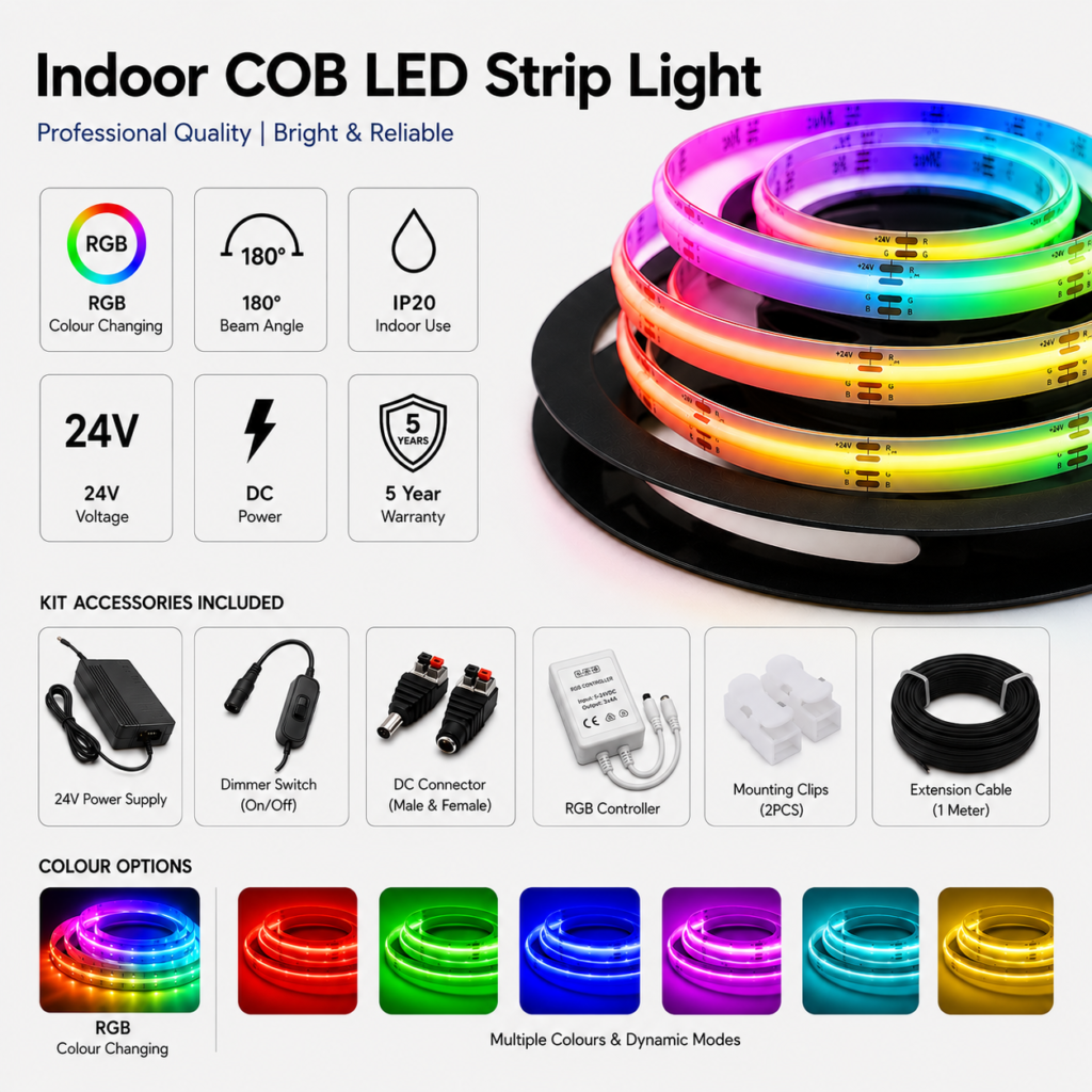led cob strip light diy kits rgb / colour changing / living rooms / bedrooms / gaming setups / home bars / home theatres