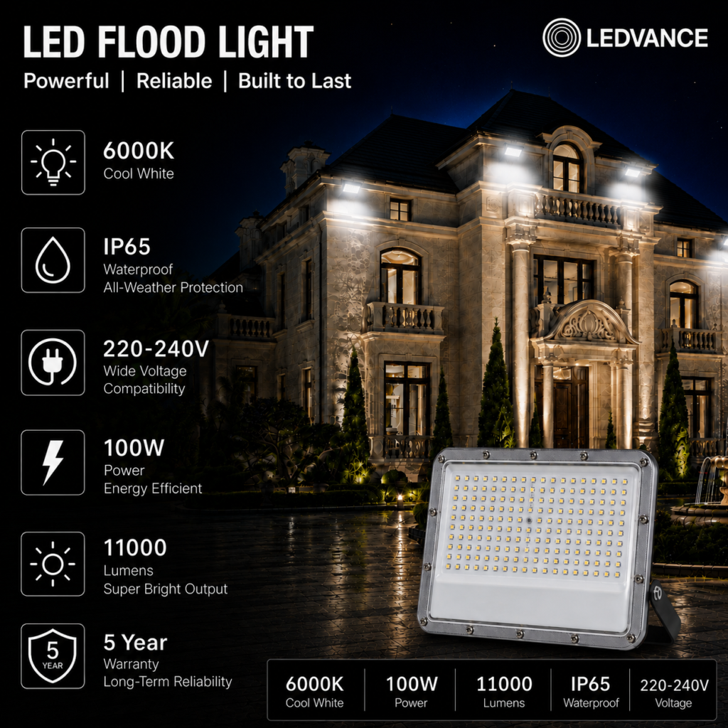 led flood light 100w premier coastal range / 11 000 lumens / area 300 m² / 6000k daylight / 120° angle
