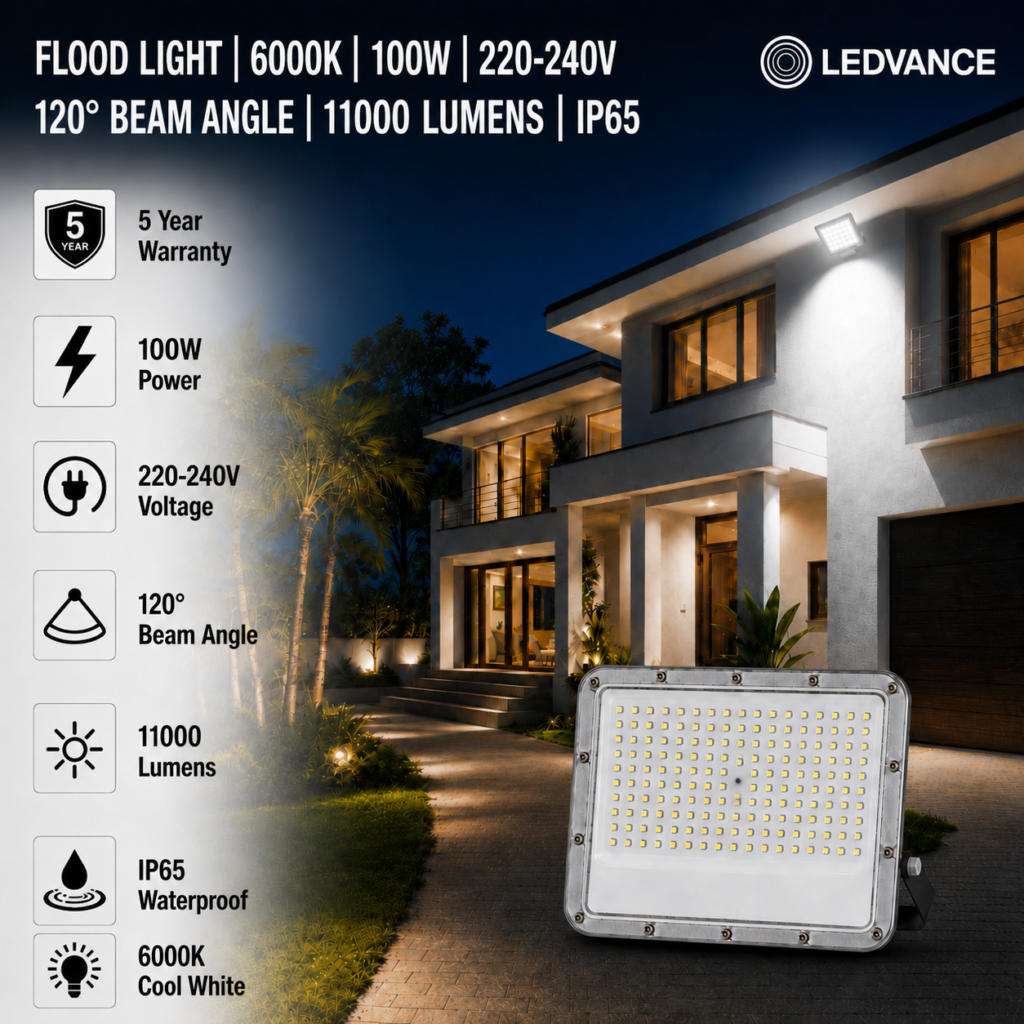led flood light 100w premier coastal range / 11 000 lumens / area 300 m² / 6000k daylight / 120° angle