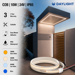 led strip lights / cob / 24v / 10w/m / warm / natural / cool white / blue / ip65 / 3 year warranty