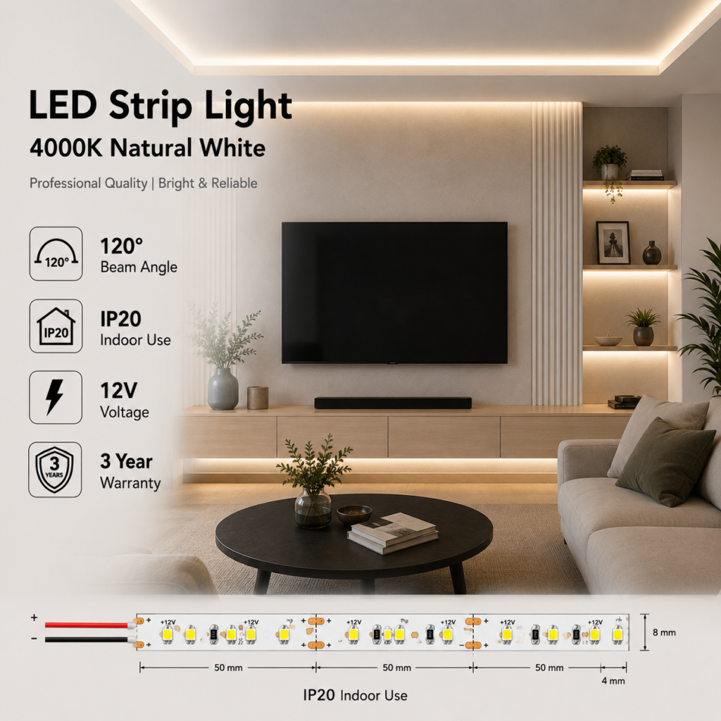 led strip lights / smd / 12v / 5.8w/m / 3000k / 4000k / 6000k / ip20 / 3 year warranty
