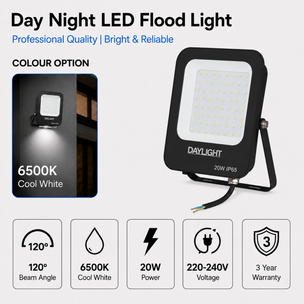 led flood light 20w prime day night range / 2000 lumens / area 70 m² / 6000k daylight / 120° angle