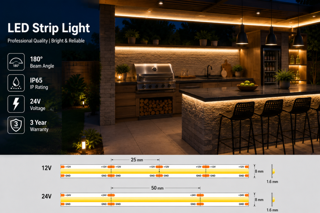 led strip lights / cob / 24v / 10w/m / warm / natural / cool white / blue / ip65 / 3 year warranty