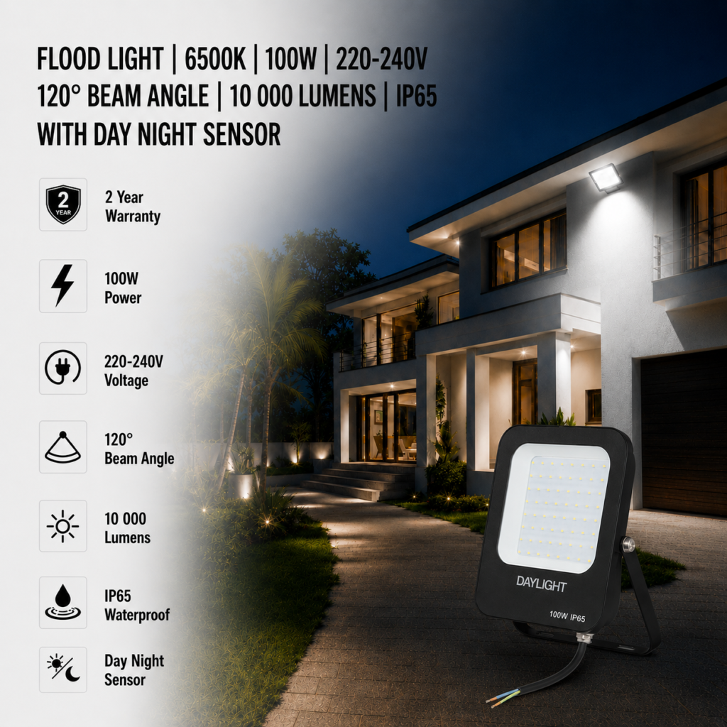 led flood light 100w prime day night range / 10 000 lumens / area 300 m² / 6000k daylight / 120° angle