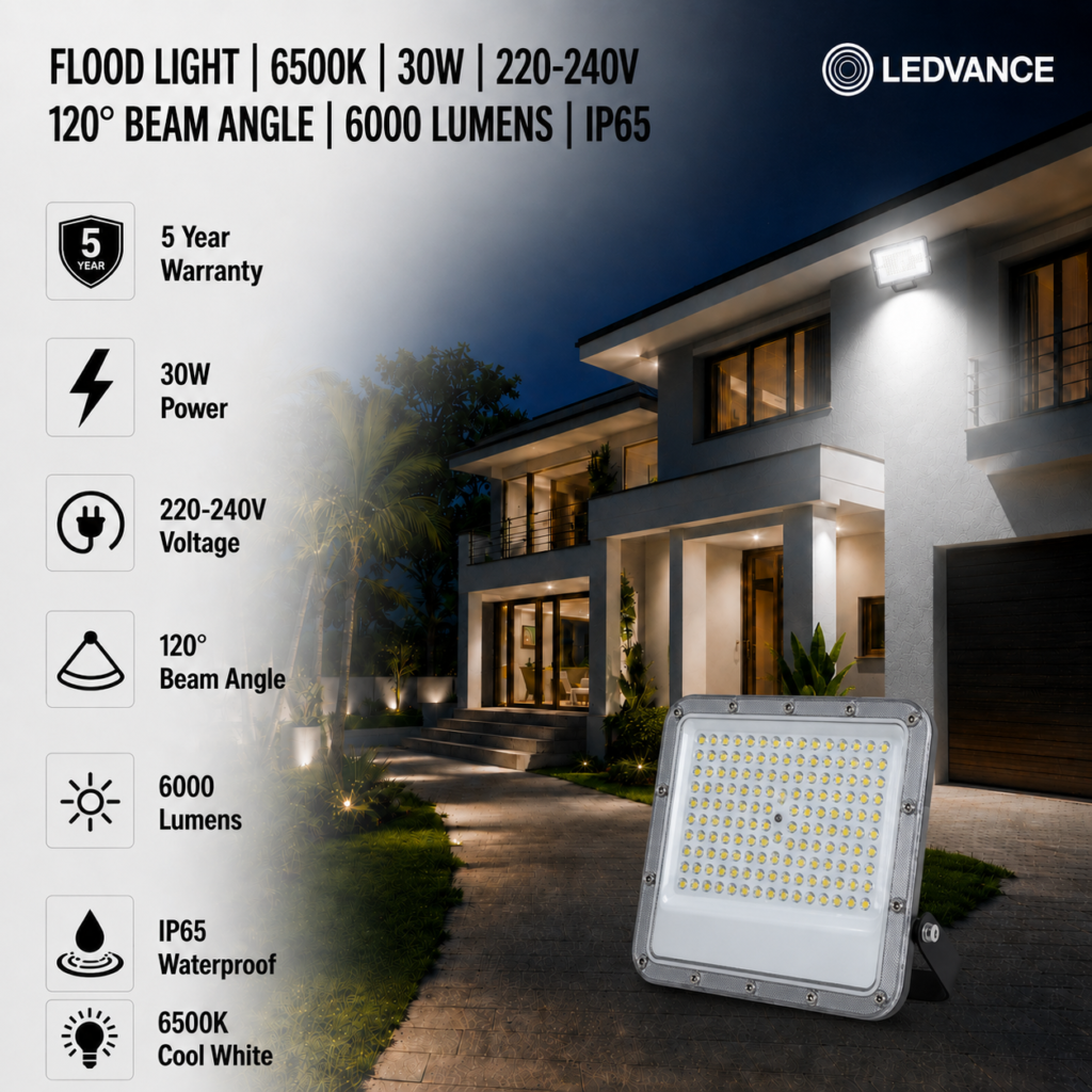 led flood light 30w premier coastal range / 3300 lumens / area 100 m² / 6000k daylight / 120° angle