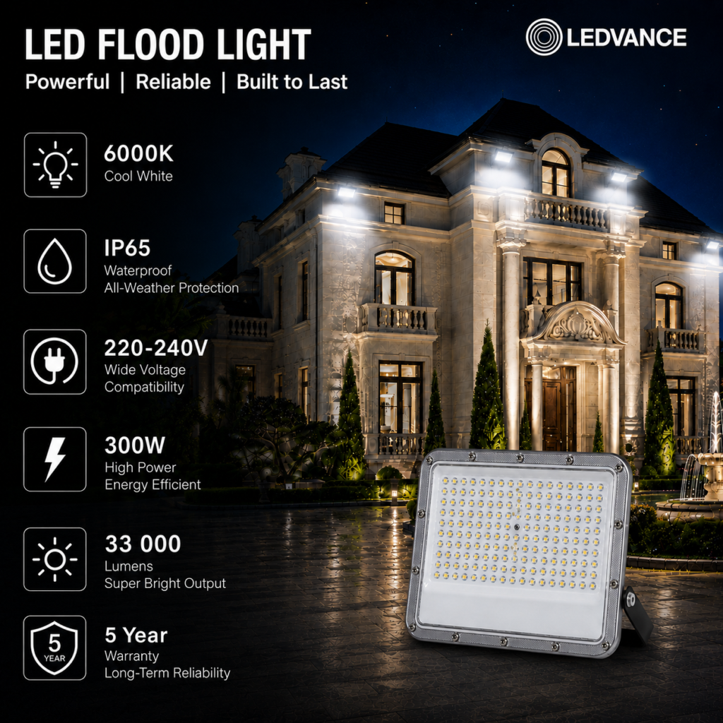 led flood light 300w premier coastal range / 33 000 lumens / area 500 m² / 6000k daylight / 120° angle
