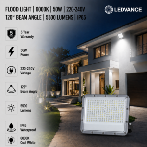 led flood light 50w premier coastal range / 5500 lumens / area 250 m² / 6000k daylight / 120° angle