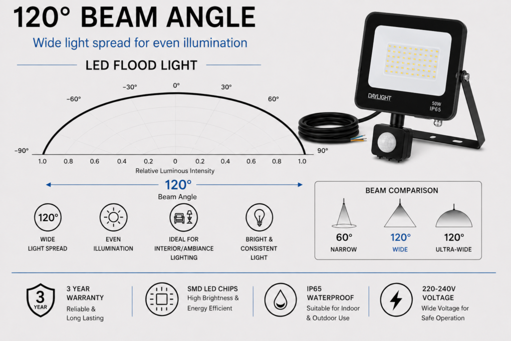 led flood light / 50w / motion sensor / 4400lm / 6500k / 3 year warranty